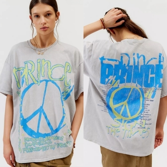 UO Prince Sign O' The Times 1987 Album Baggy Tee in Distressed Gray Sz L/XL NWT - Picture 2 of 9